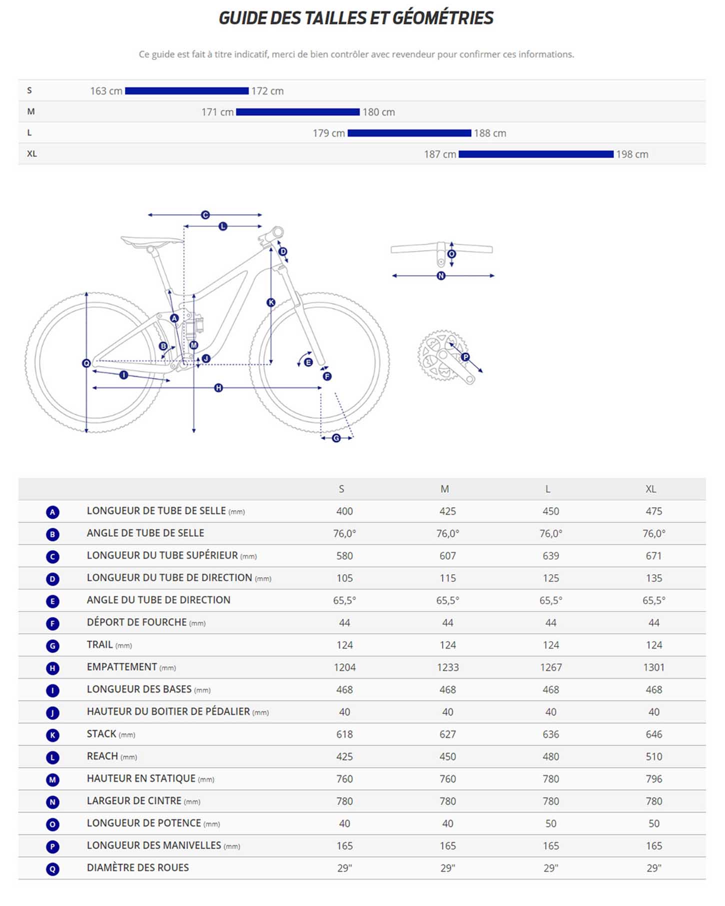 Guide de taille du velo électrique Stance E+ 1 Pro Année 2023